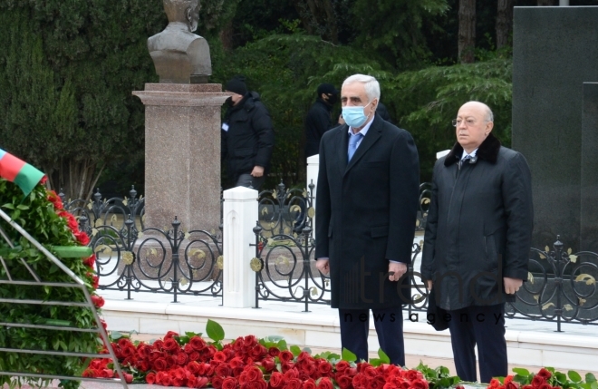 Azerbaijani public honoring memory of great leader Heydar Aliyev.Azerbaijan Baku 12 december 2020