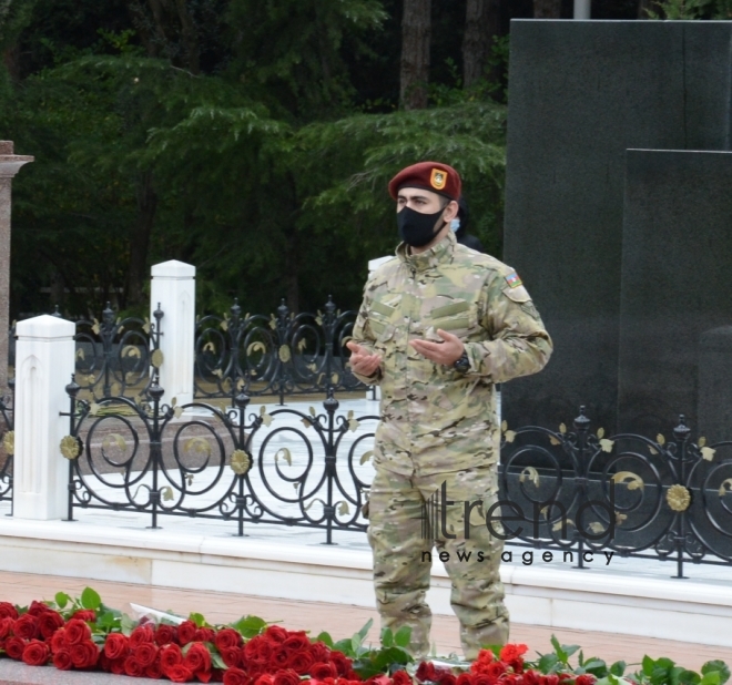 Azerbaijani public honoring memory of great leader Heydar Aliyev.Azerbaijan Baku 12 december 2020