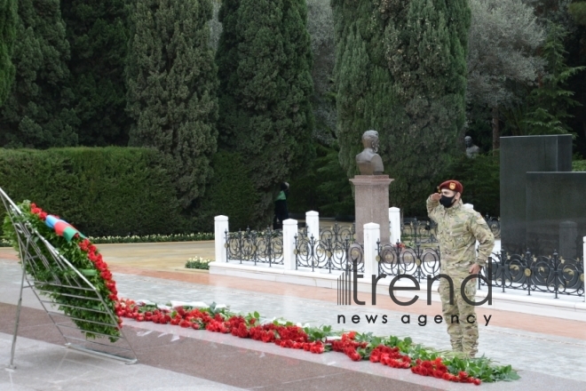 Azerbaijani public honoring memory of great leader Heydar Aliyev.Azerbaijan Baku 12 december 2020