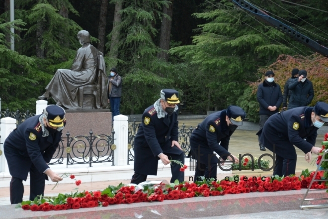 Azerbaijani public honoring memory of great leader Heydar Aliyev.Azerbaijan Baku 12 december 2020
