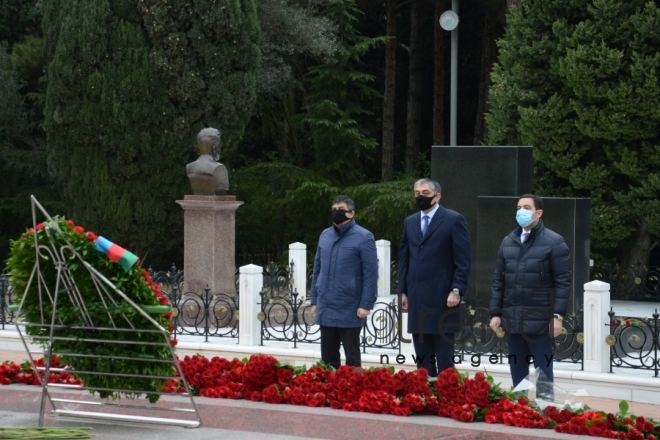 Azerbaijani public honoring memory of great leader Heydar Aliyev.Azerbaijan Baku 12 december 2020