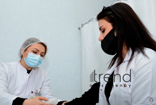 Azerbaijani medical workers undergoing vaccination from COVID-19.Azerbaijan Baku 18 yanuary 2021