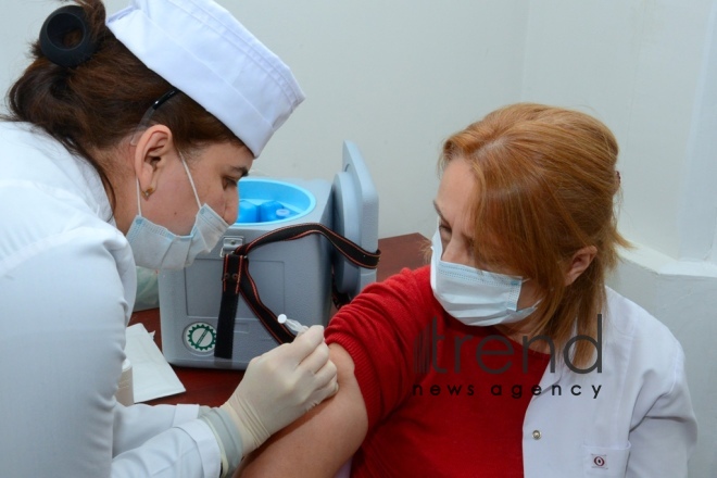 Azerbaijani medical workers undergoing vaccination from COVID-19.Azerbaijan Baku 18 yanuary 2021