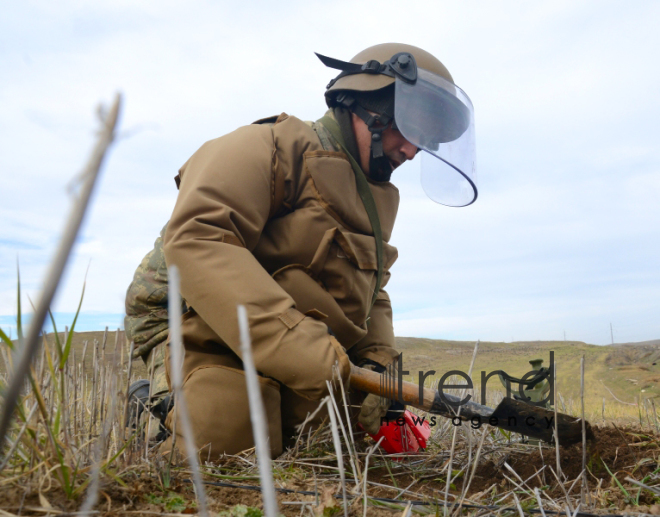 The territory of Azerbaijani Fuzuli district liberated from Armenian occupation being cleared of mines and unexploded ordnance. Fuzuli Azerbaijan 26  January  2021