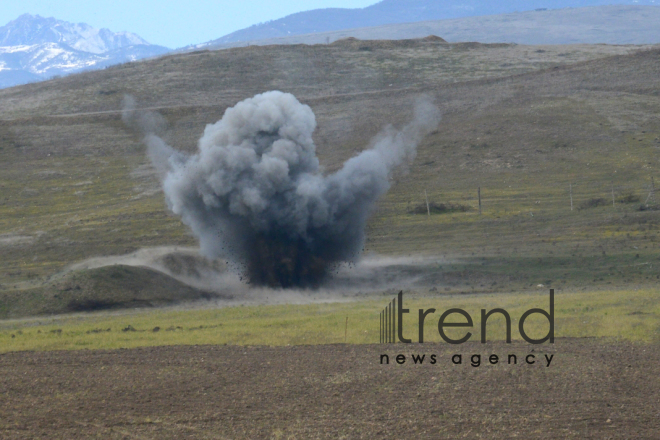 The territory of Azerbaijani Fuzuli district liberated from Armenian occupation being cleared of mines and unexploded ordnance. Fuzuli Azerbaijan 26  January  2021