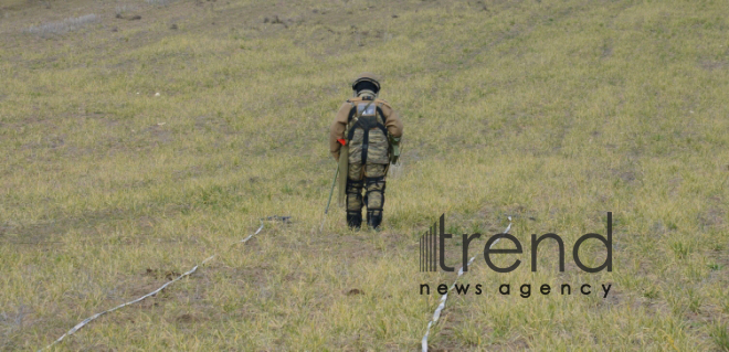 The territory of Azerbaijani Fuzuli district liberated from Armenian occupation being cleared of mines and unexploded ordnance. Fuzuli Azerbaijan 26  January  2021