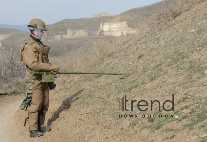 The territory of Azerbaijani Fuzuli district liberated from Armenian occupation being cleared of mines and unexploded ordnance. Fuzuli Azerbaijan 26  January  2021