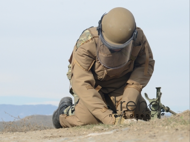 The territory of Azerbaijani Fuzuli district liberated from Armenian occupation being cleared of mines and unexploded ordnance. Fuzuli Azerbaijan 26  January  2021