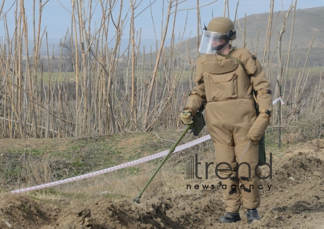 The territory of Azerbaijani Fuzuli district liberated from Armenian occupation being cleared of mines and unexploded ordnance. Fuzuli Azerbaijan 26  January  2021