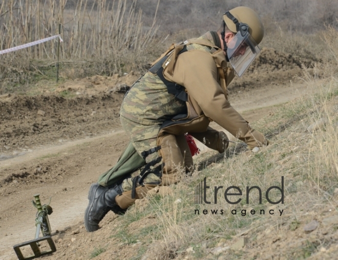 The territory of Azerbaijani Fuzuli district liberated from Armenian occupation being cleared of mines and unexploded ordnance. Fuzuli Azerbaijan 26  January  2021