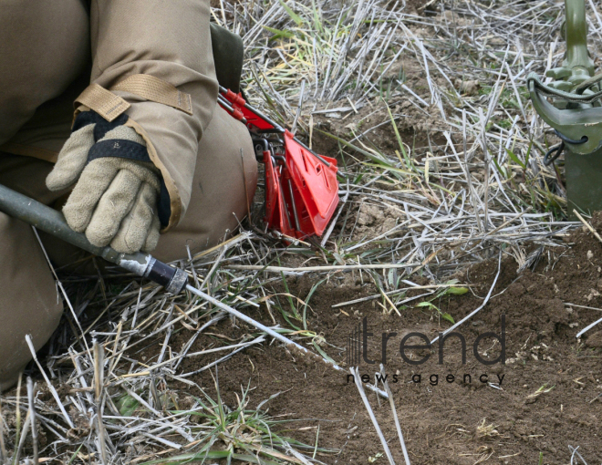 The territory of Azerbaijani Fuzuli district liberated from Armenian occupation being cleared of mines and unexploded ordnance. Fuzuli Azerbaijan 26  January  2021