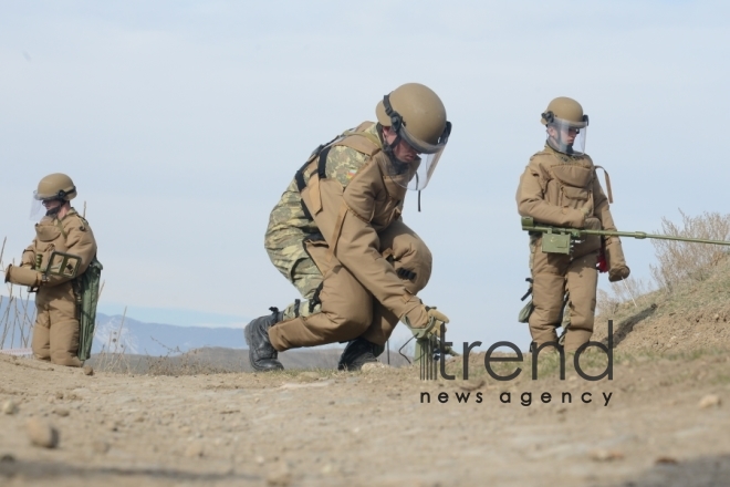 The territory of Azerbaijani Fuzuli district liberated from Armenian occupation being cleared of mines and unexploded ordnance. Fuzuli Azerbaijan 26  January  2021