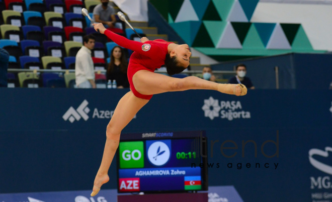 Milli Gimnastika Arenasında bədii gimnastika üzrə Dünya Kubokunun ikinci günü başlayıb.Azərbaycan Bakı 8 маy 2021