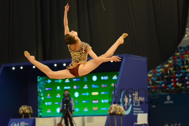 Milli Gimnastika Arenasında bədii gimnastika üzrə Dünya Kubokunun üçüncü günü başlayıb Azərbaycan Bakı 9 маy 2021