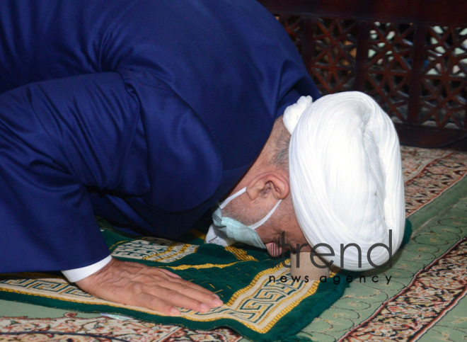 Festive prayer performed at Teze Pir mosque in Azerbaijan’s Baku Azerbaijan Baku May 13  2021