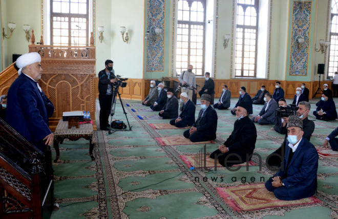 Festive prayer performed at Teze Pir mosque in Azerbaijan’s Baku Azerbaijan Baku May 13  2021