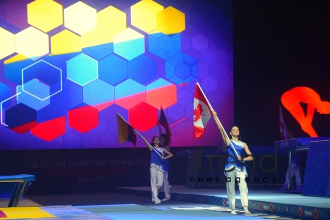 В Баку состоялась торжественная церемония открытия 35-го чемпионата мира по прыжкам на батуте Азербайджан Баку 18 ноября 2021

