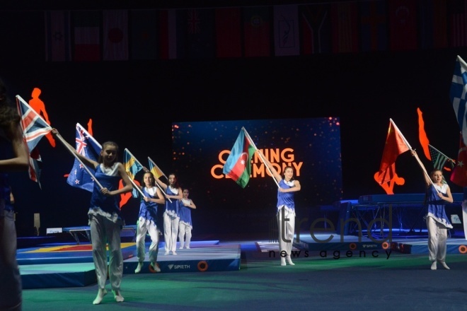 В Баку состоялась торжественная церемония открытия 35-го чемпионата мира по прыжкам на батуте Азербайджан Баку 18 ноября 2021
