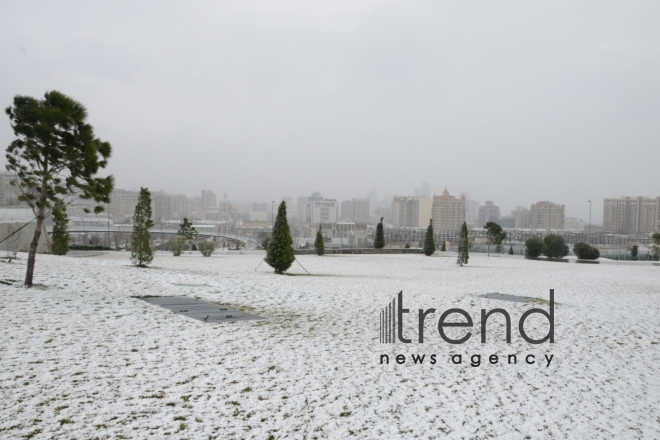 Snowy landscapes in Baku Azerbaijan Baku Yanuary 13  2022
  