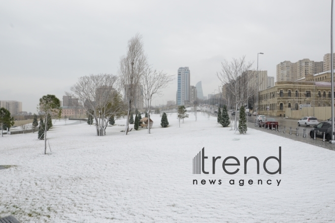 Snowy landscapes in Baku Azerbaijan Baku Yanuary 13  2022
  