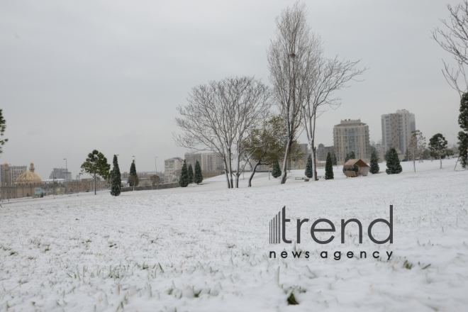 Snowy landscapes in Baku Azerbaijan Baku Yanuary 13  2022
  